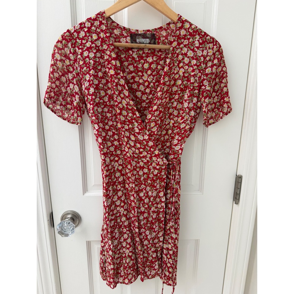 Reformation Floral Wrap Mini Dress Red Size 4 Cottagecore